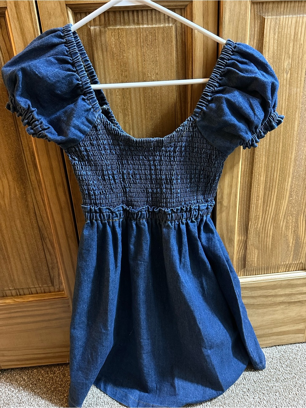 Girls' Blue Puff-Sleeve Denim Dress